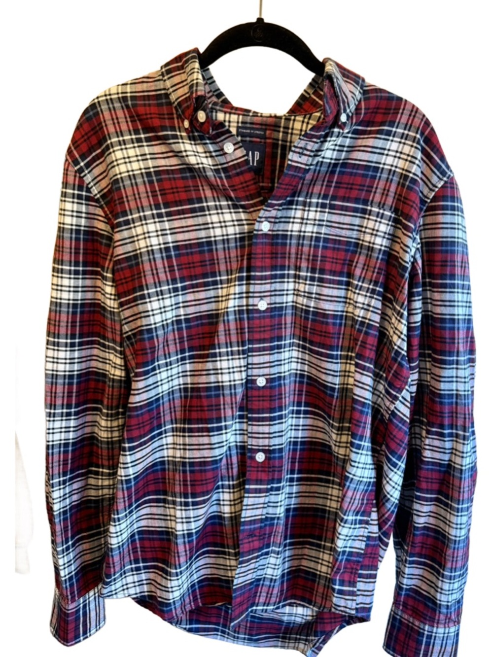 GAP Men's Red, Blue & White Plaid Button-Down Shirt